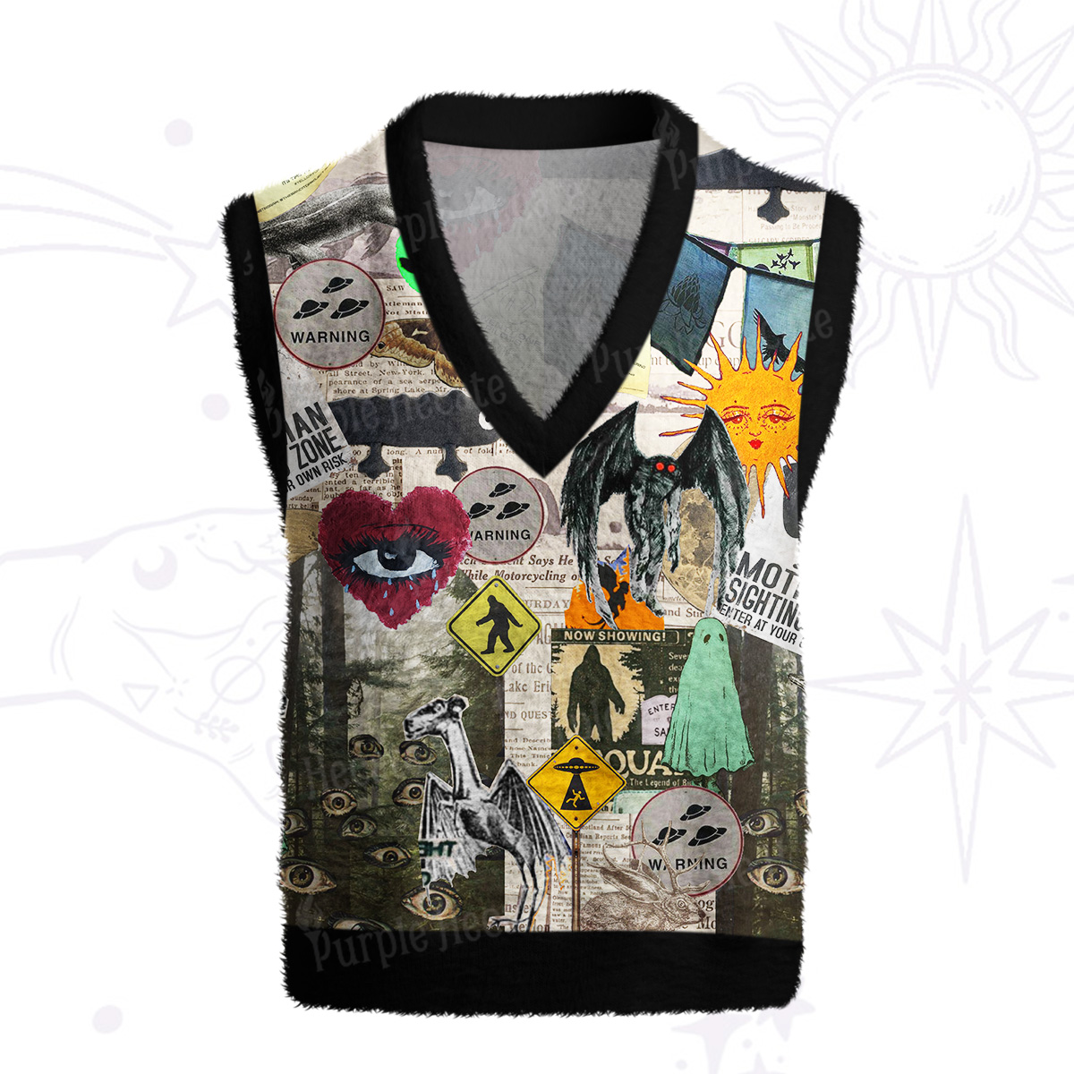 Purplehecate Cryptid Warning Collage Ugly Sweater Vest