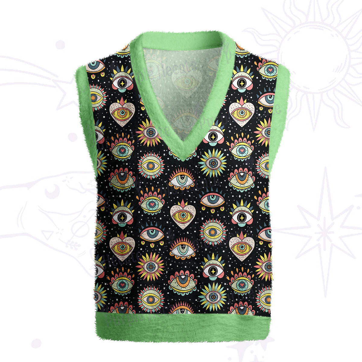 Purplehecate Mystical Evil Eye Pattern Ugly Sweater Vest