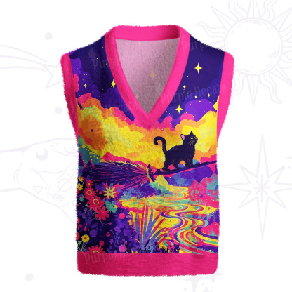 Purplehecate Midnight Cosmic Cat Fantasy Ugly Sweater Vest