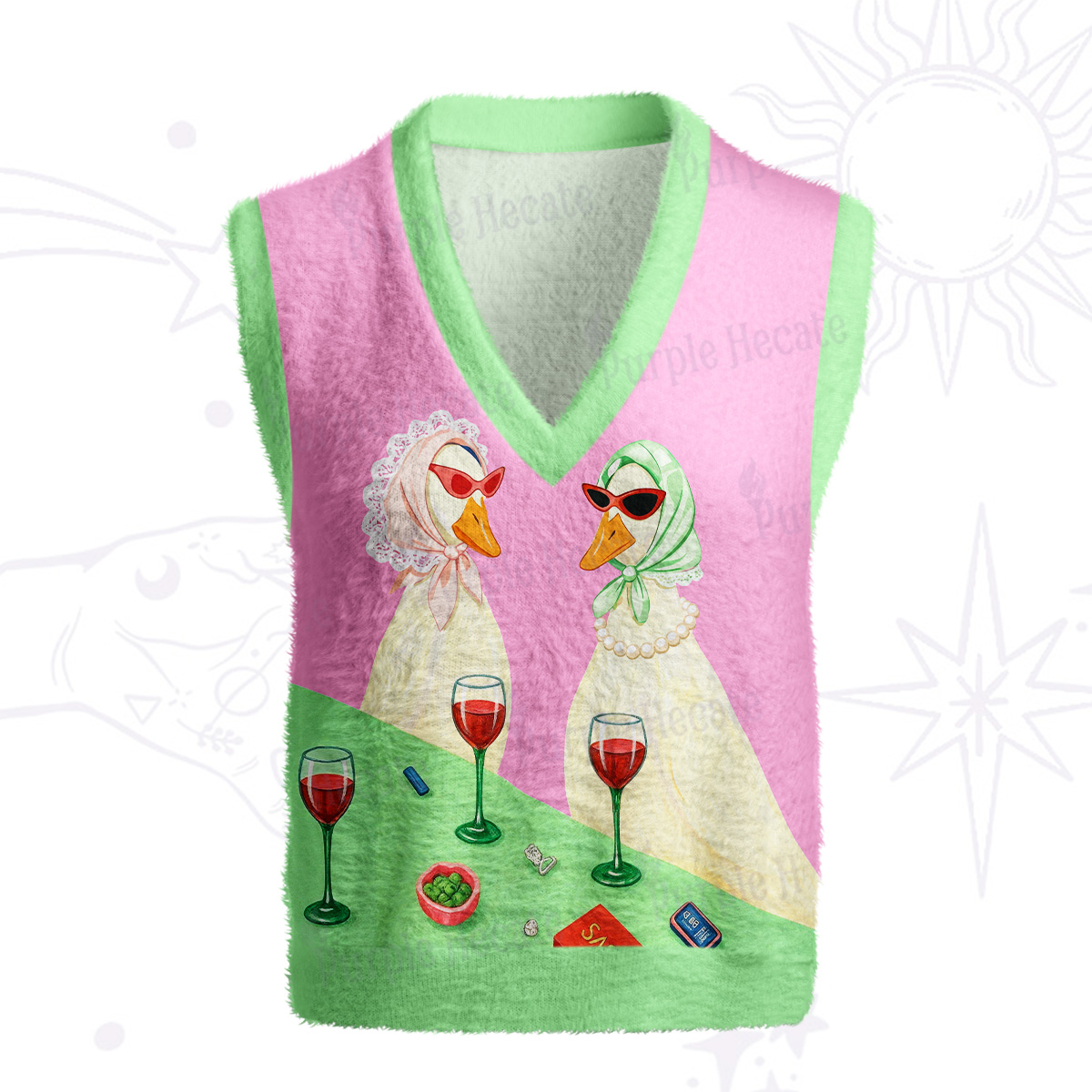 Purplehecate Tipsy Goose Wine Party Ugly Sweater Vest