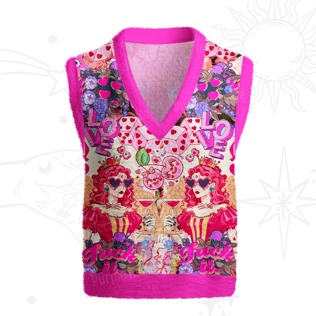 Purplehecate Queen of Hearts Angel Graphic Ugly Sweater Vest