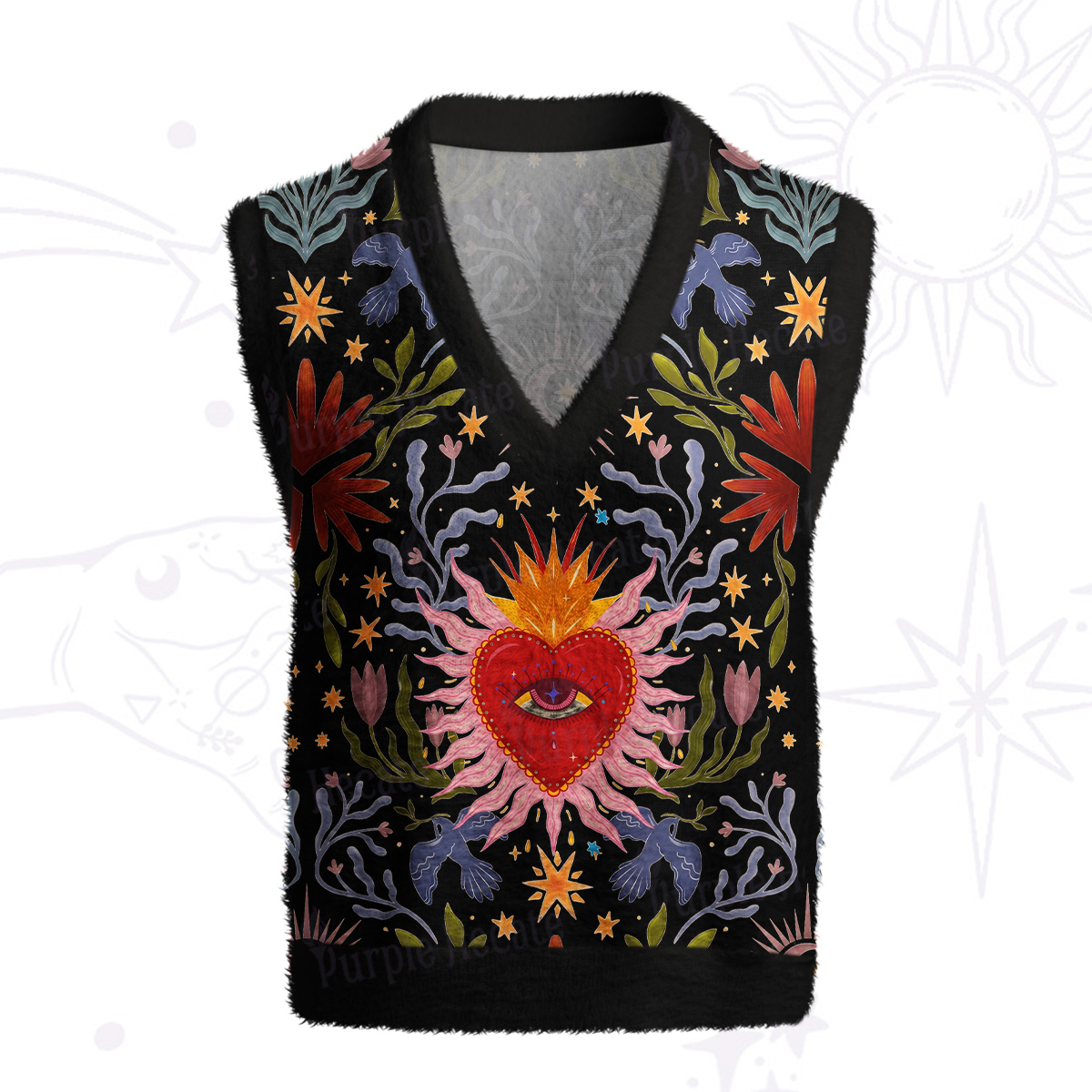 Purplehecate Sacred Flame Heart Ugly Sweater Vest