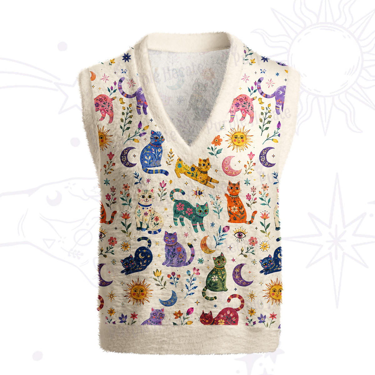 Purplehecate Rainbow Magic Cats Ugly Sweater Vest