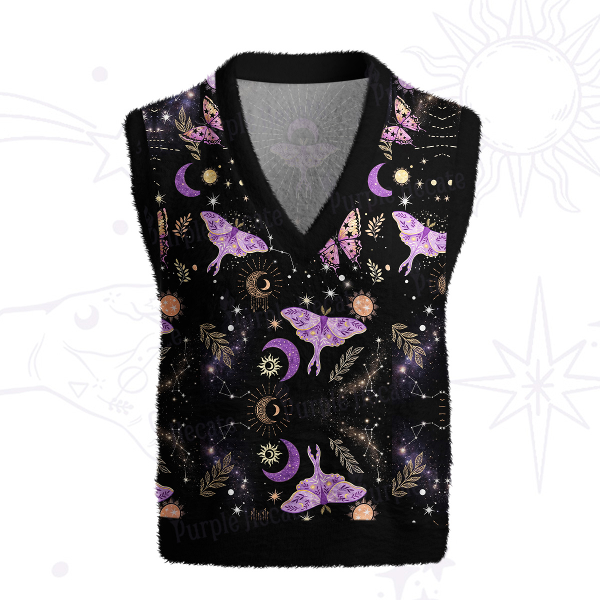 Purplehecate Starry Night Lunar Moth Ugly Sweater Vest