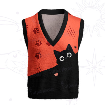 Purplehecate Peekaboo Black Cat Paw Ugly Sweater Vest