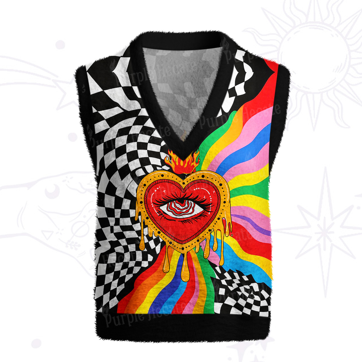 Purplehecate Trippy Rainbow Heart Eye Ugly Sweater Vest