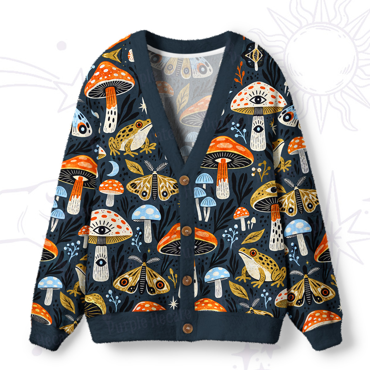Purplehecate Mushroom Rainforest Frogs Ugly Cardigan Sweaters