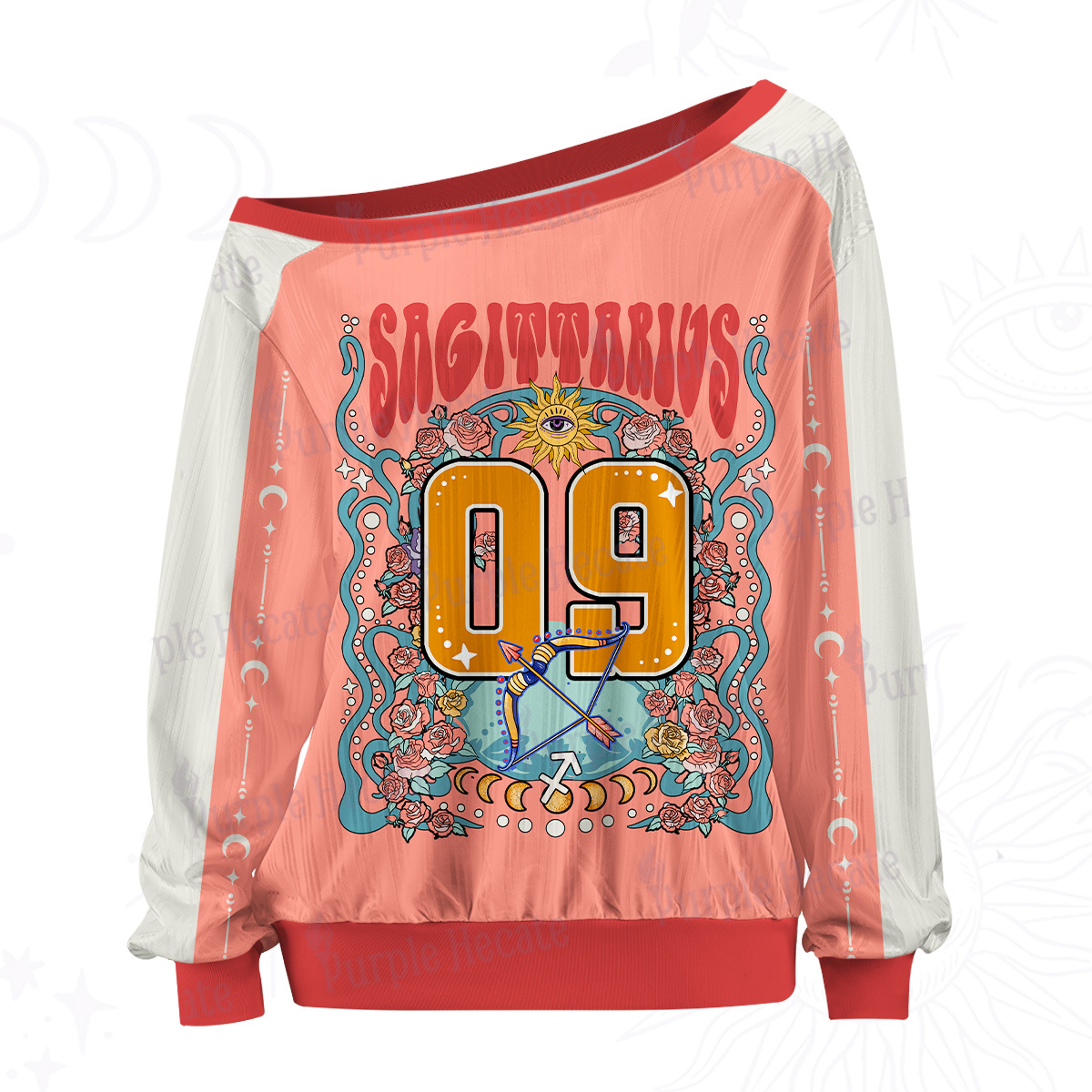 Purplehecate Sagittarius Spirit Zodiac Off The Shoulder Graphic Jersey
