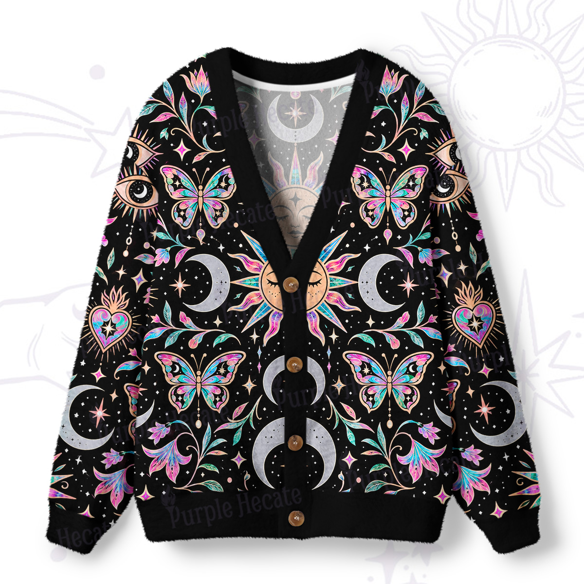 Purplehecate Crystal Iridescent Butterfly Ugly Cardigan Sweaters