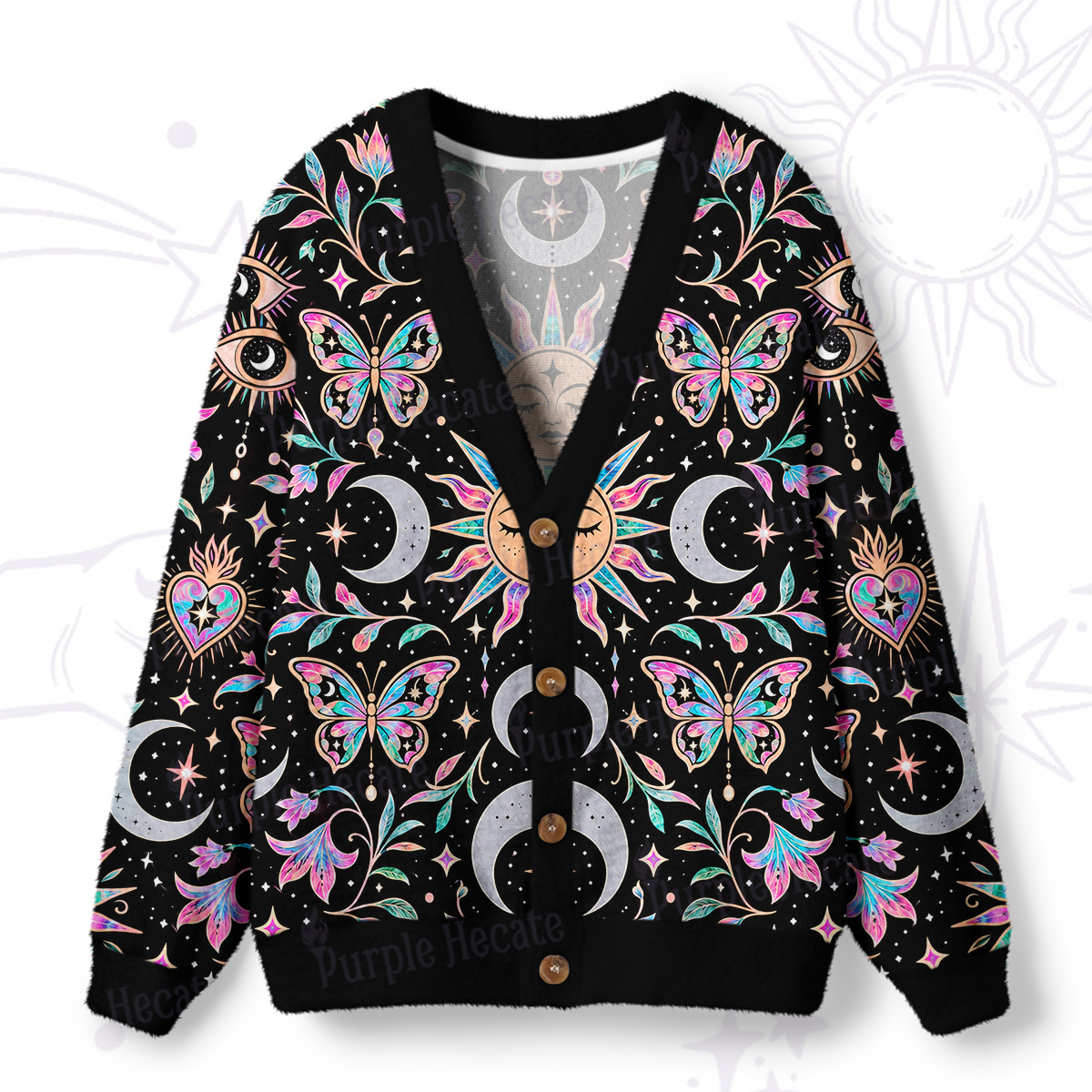 Purplehecate Crystal Iridescent Butterfly Ugly Cardigan Sweaters