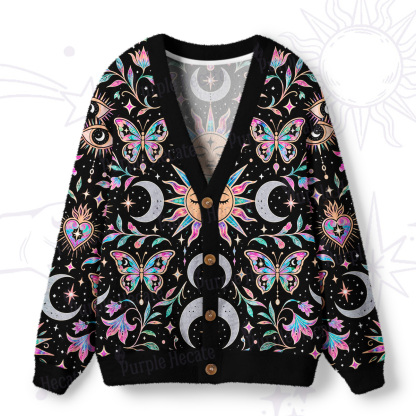 Purplehecate Crystal Iridescent Butterfly Ugly Cardigan Sweaters