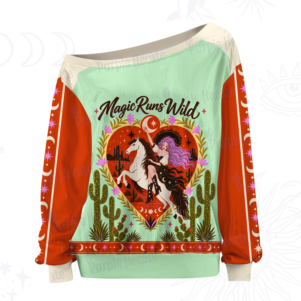 Purplehecate Magic Runs Wild Off The Shoulder Graphic Jersey