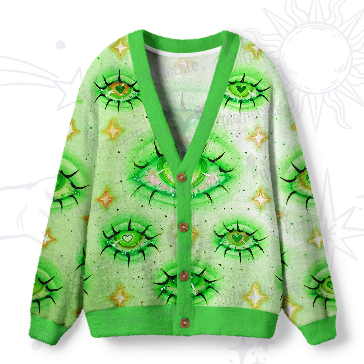 Purplehecate Magic Forest Star Eyes Ugly Cardigan Sweaters