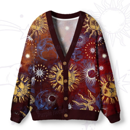 Purplehecate Mystic Sun and Moon Ugly Cardigan Sweaters
