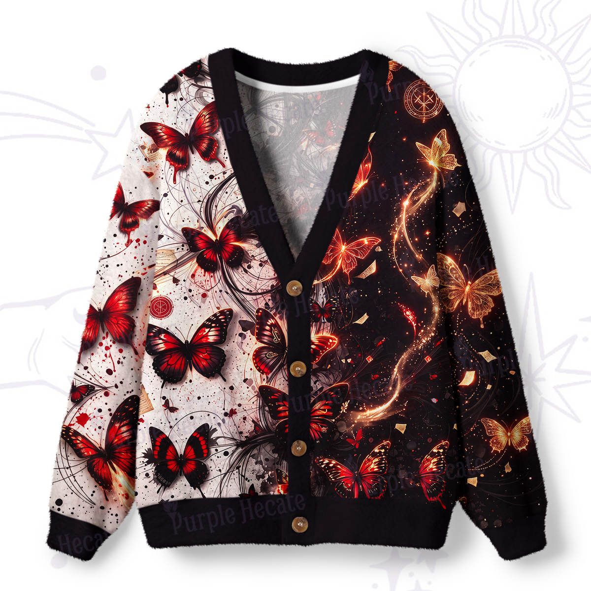 Purplehecate Enchanted Glowing Butterfly Ugly Cardigan Sweaters
