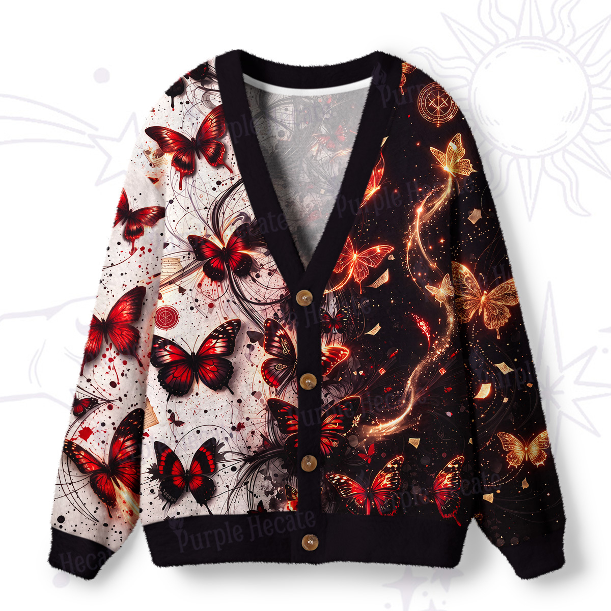 Purplehecate Enchanted Glowing Butterfly Ugly Cardigan Sweaters