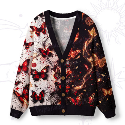 Purplehecate Enchanted Glowing Butterfly Ugly Cardigan Sweaters
