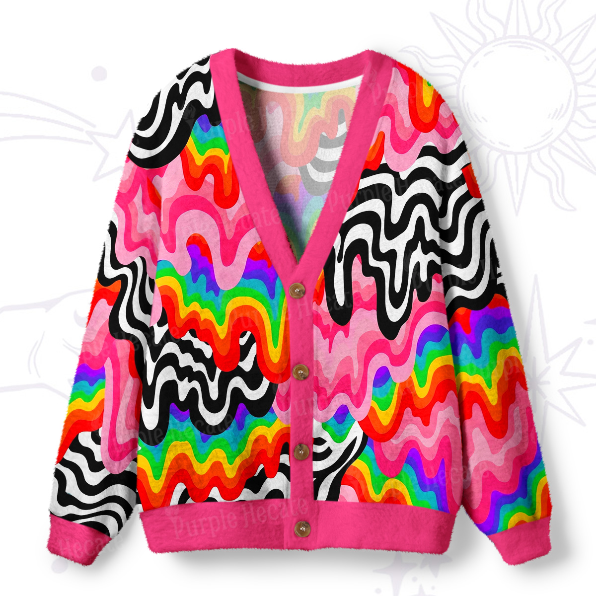 Purplehecate Psychedelic Rainbow Wave Ugly Cardigan Sweaters