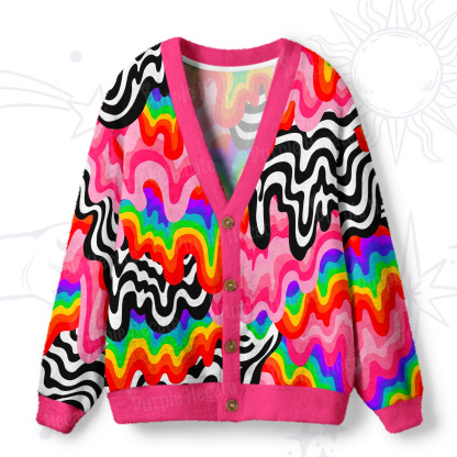 Purplehecate Psychedelic Rainbow Wave Ugly Cardigan Sweaters