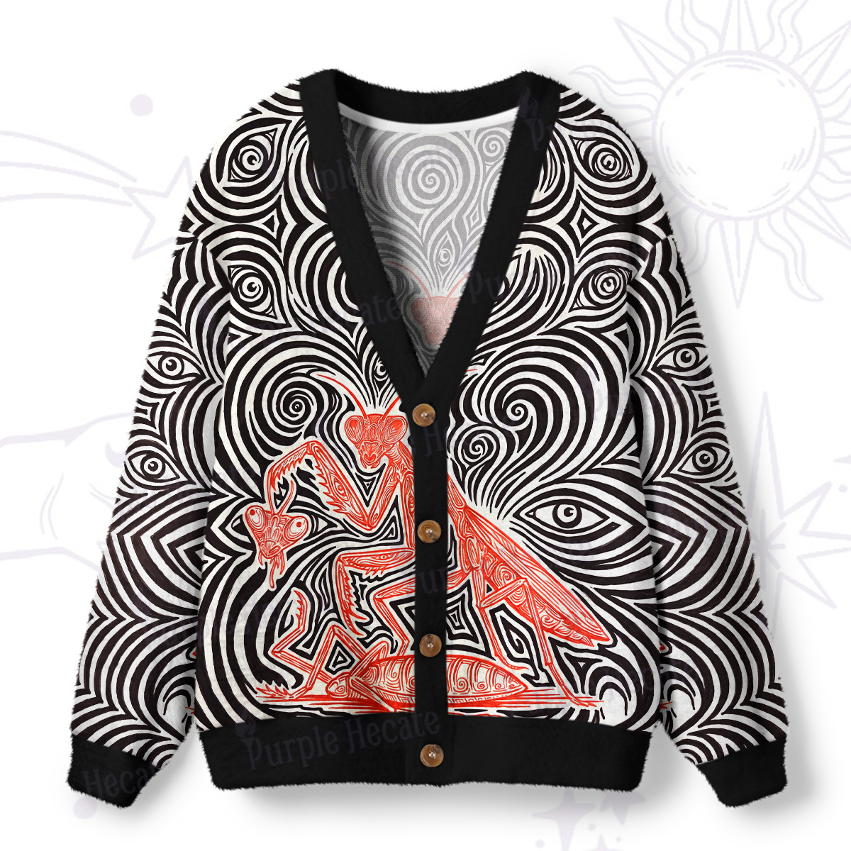 Purplehecate Girls Will Be Girls Praying Mantis Ugly Cardigan Sweaters