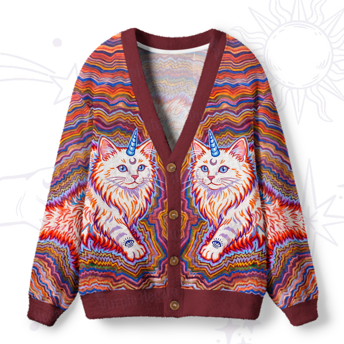 Purplehecate Vintage psychedelic Unicorn Cats Ugly Cardigan Sweaters