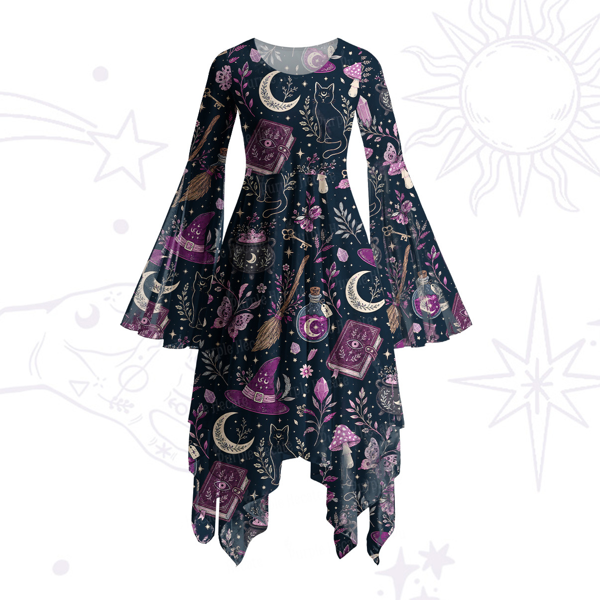 Purplehecate Witchcraft Spellbook Bell Sleeve Dress