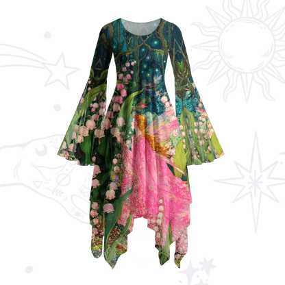 Purplehecate Mystic Secret Lily Fairy Forest Bell Sleeve Dress