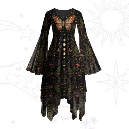 Purplehecate Moon Moth in the Enchanted Forest Bell Sleeve Dress