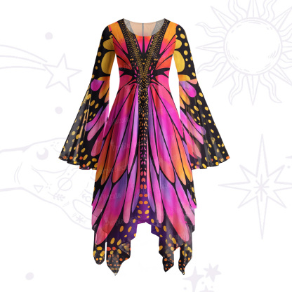 Purplehecate Butterfly Wings Bell Sleeve Dress