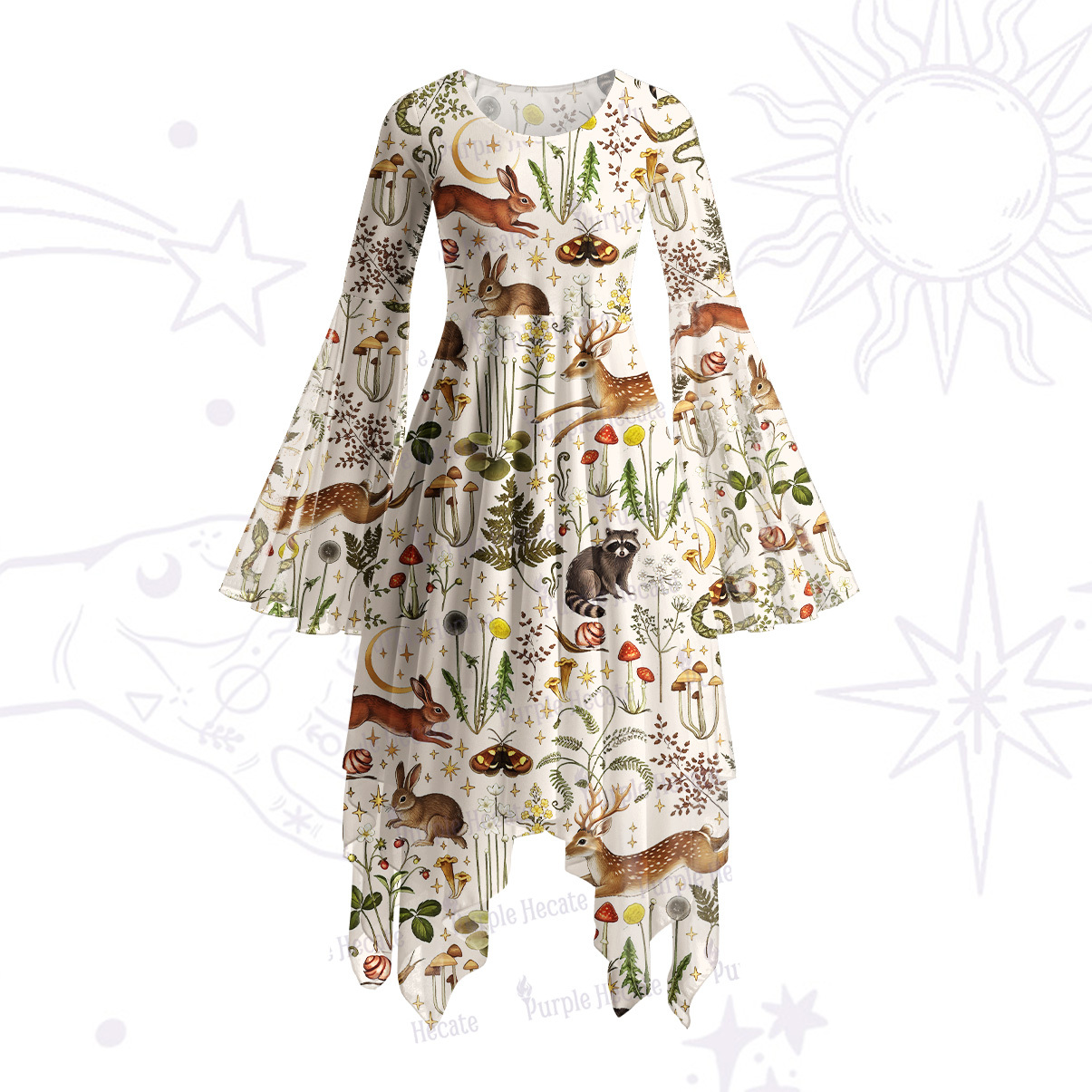 Purplehecate Enchanted Forest Animals Bell Sleeve Dress