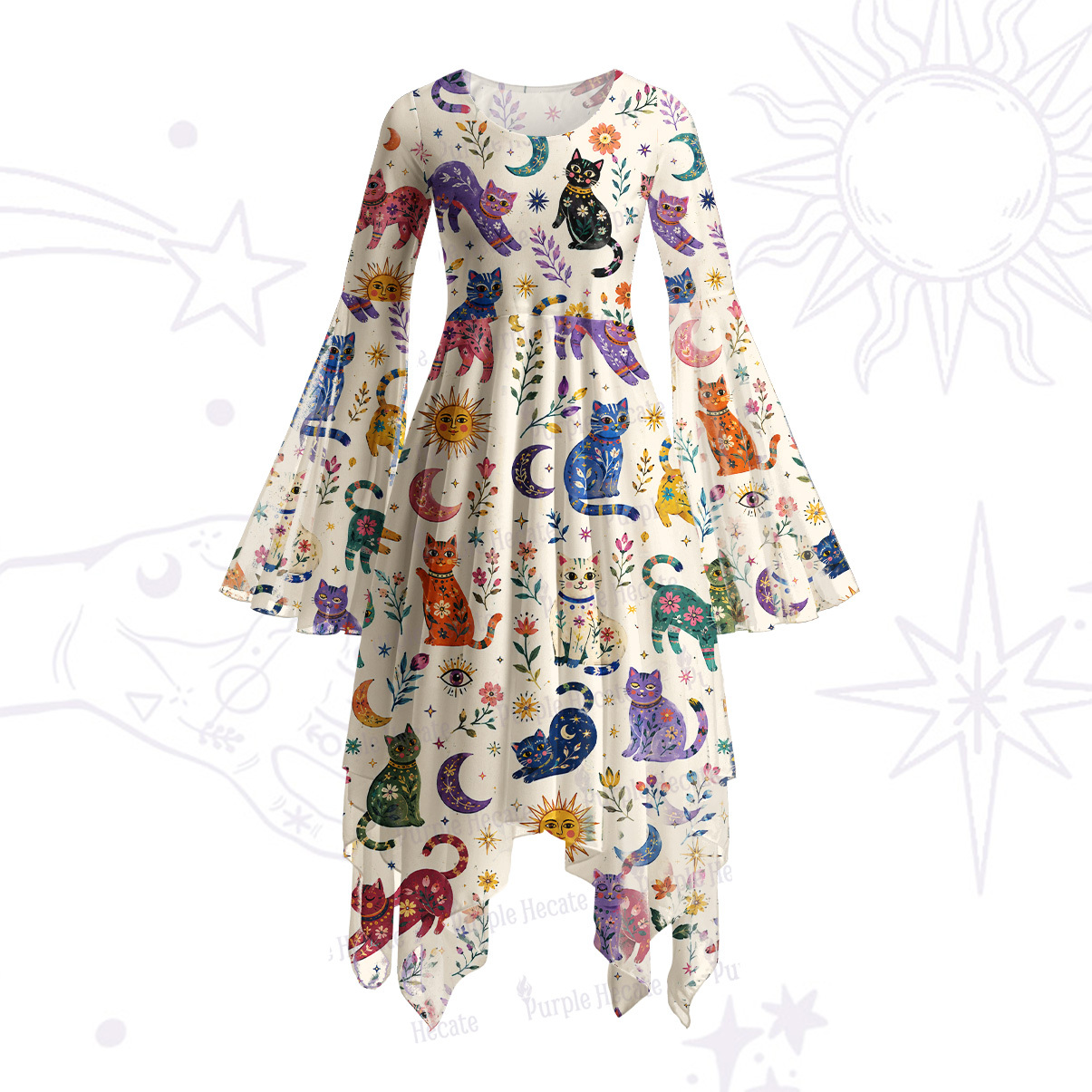 Purplehecate Daisy Cat Garden Bell Sleeve Dress