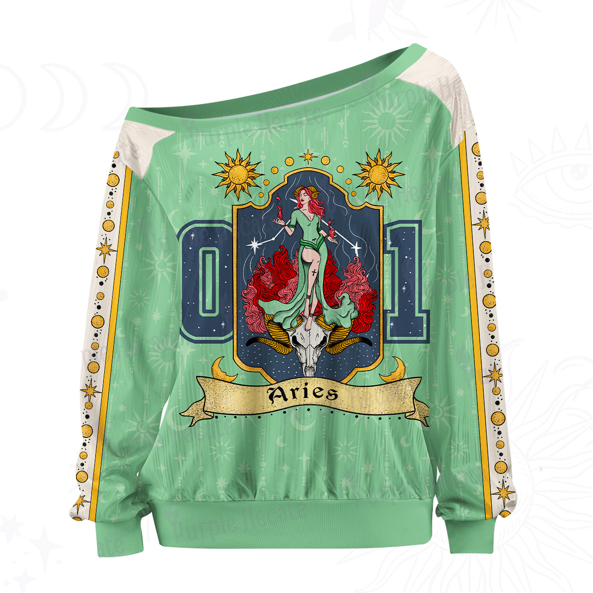 Purplehecate Aries Zodiac Off The Shoulder Graphic Jersey