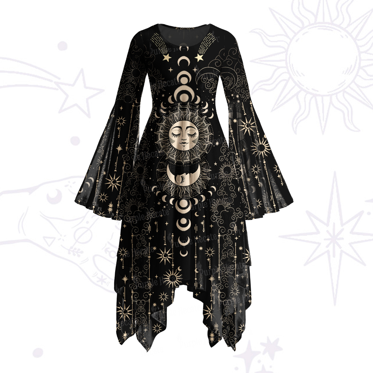 Purplehecate Lunar Eclipse Bell Sleeve Dress
