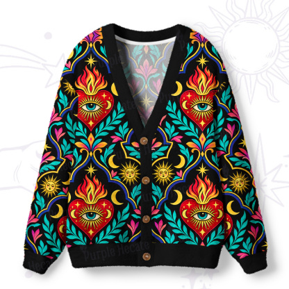 Purplehecate Flaming Sacred Heart Mystic Ugly Cardigan Sweaters