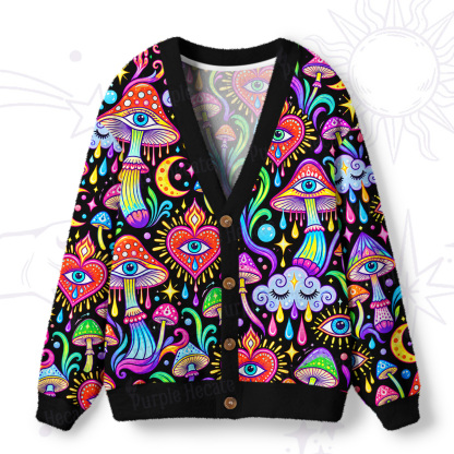 Purplehecate Trippy Vision Mushrooms Ugly Cardigan Sweaters