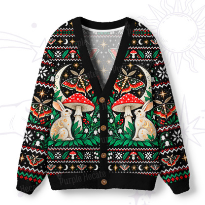 Purplehecate Woodland Moon Rabbits Ugly Cardigan Sweaters