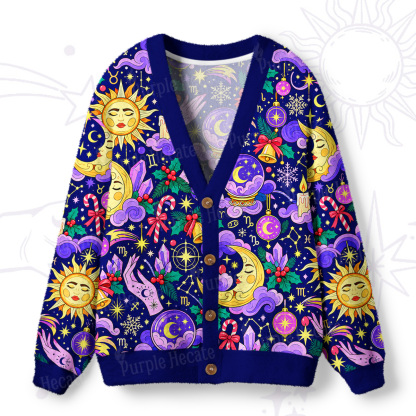 Purplehecate Cosmic Sun & Moon Dream Ugly Cardigan Sweaters