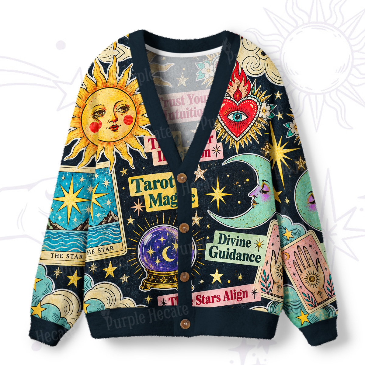 Purplehecate Celestial Tarot Divination Magic Ugly Cardigan Sweaters