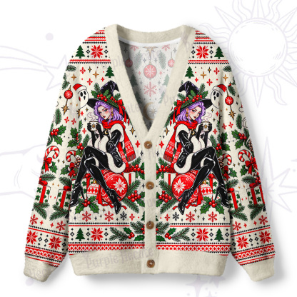 Purplehecate  Christmas Magic Girl Ugly Cardigan Sweaters
