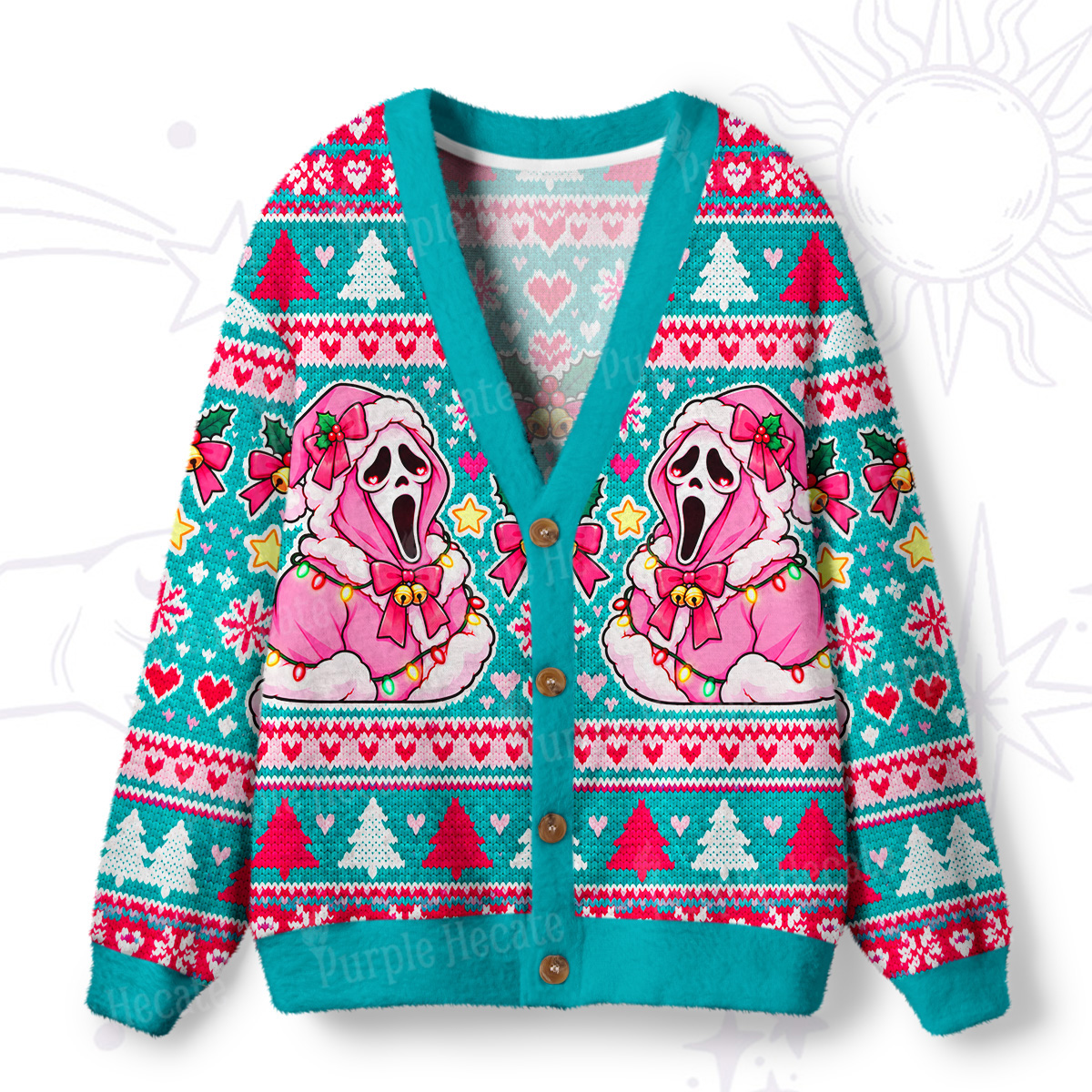 Purplehecate Screaming Christmas Ghost Ugly Cardigan Sweaters