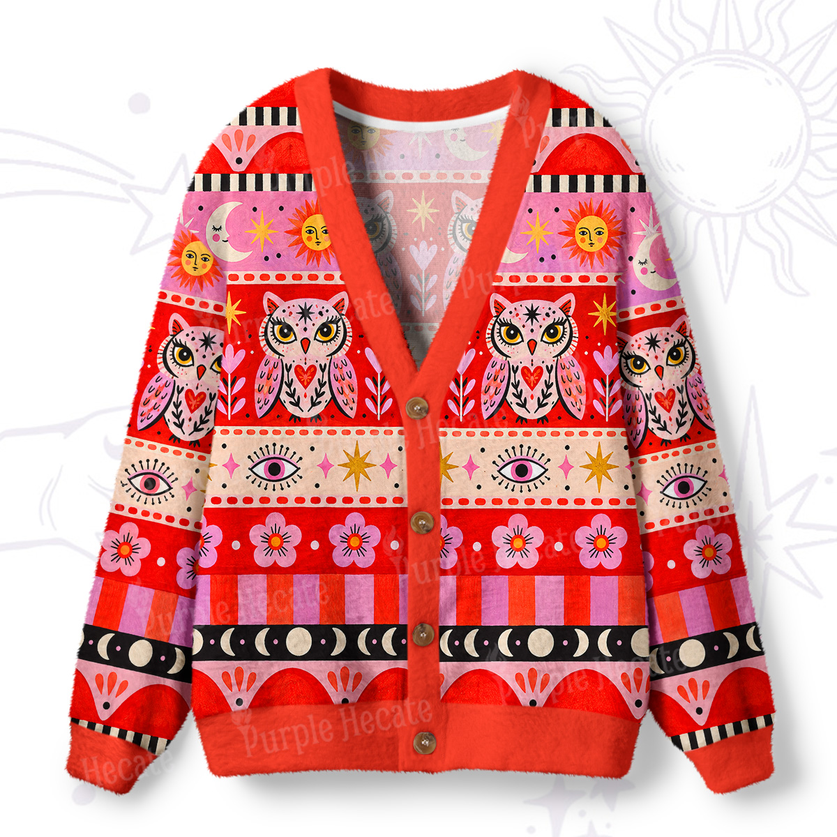 Purplehecate Owl of the Enchanted Night Ugly Cardigan Sweaters