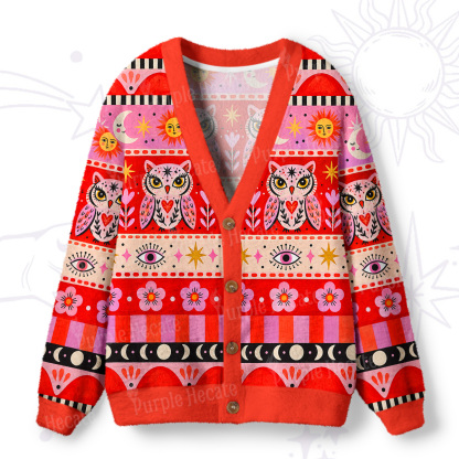 Purplehecate Owl of the Enchanted Night Ugly Cardigan Sweaters