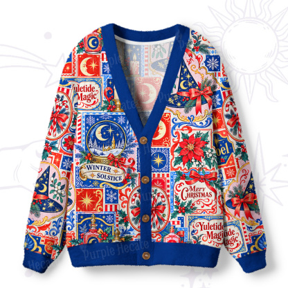 Purplehecate Christmas Postage Collage Magic Ugly Cardigan Sweaters