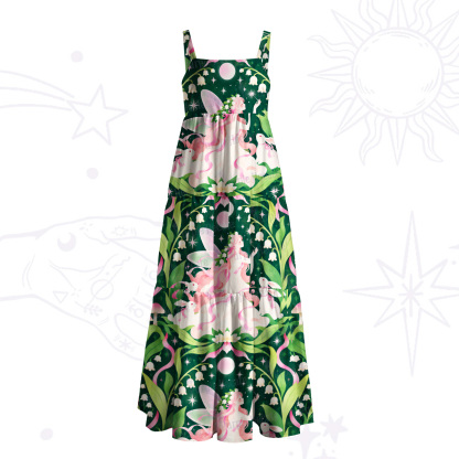 Purplehecate Enchanted Forest Lily of the Valley Fairy Wide Straps Maxi Dress