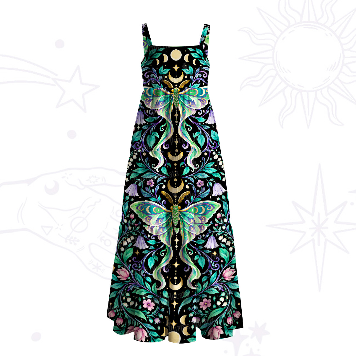 Purplehecate Mystic Moth of the Night Wide Straps Maxi Dress