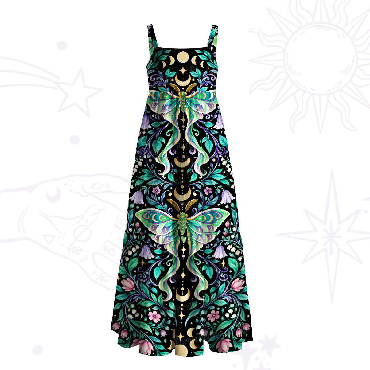 Purplehecate Mystic Moth of the Night Wide Straps Maxi Dress