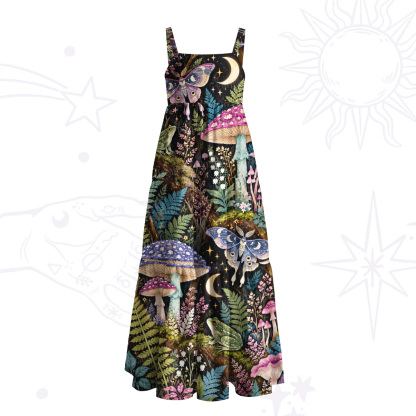 Purplehecate Enchanted Mushroom Grove Under the Moon Wide Straps Maxi Dress