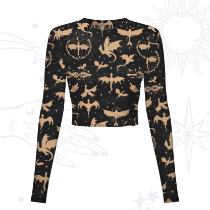 Purplehecate Fantasy Dragon Allover Mesh Long Sleeve Crop Top