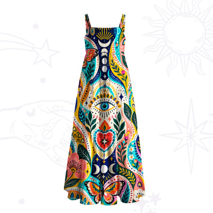 Purplehecate Celestial Heart Mystic Symbol Wide Straps Maxi Dress