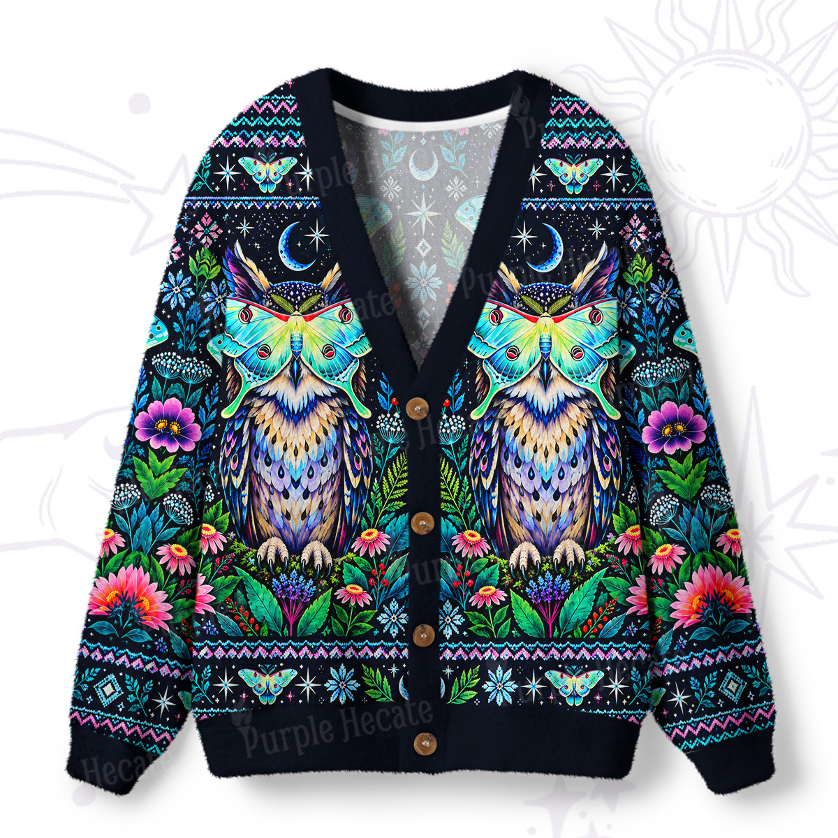 Purplehecate Christmas Magic Girl Ugly Cardigan Sweaters